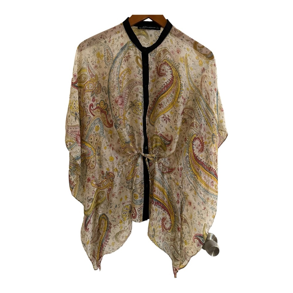 Zara Woman Paisley Silk Blouse Top Size S